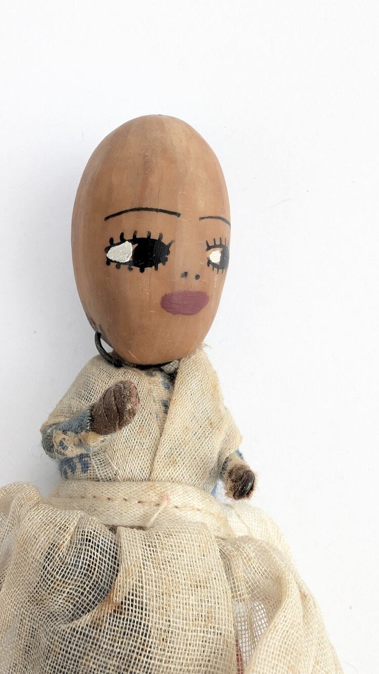 Vintage New Orleans Pecan Doll Souvenir Handmade Folk Art Wood Head Louisiana